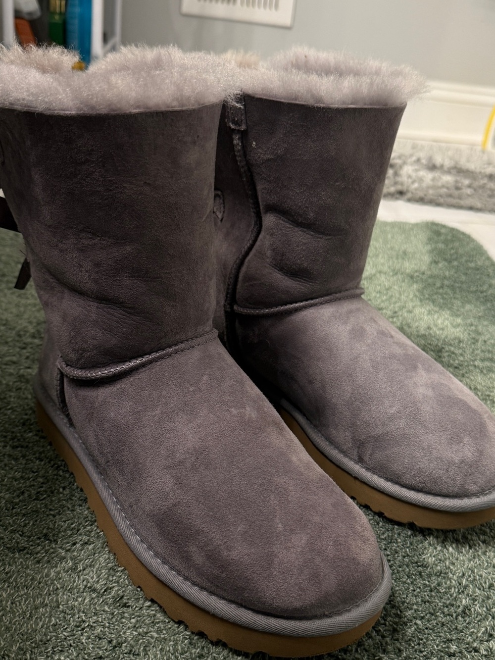 UGG Classic Short Boot in Charcoal Suede with Shearling